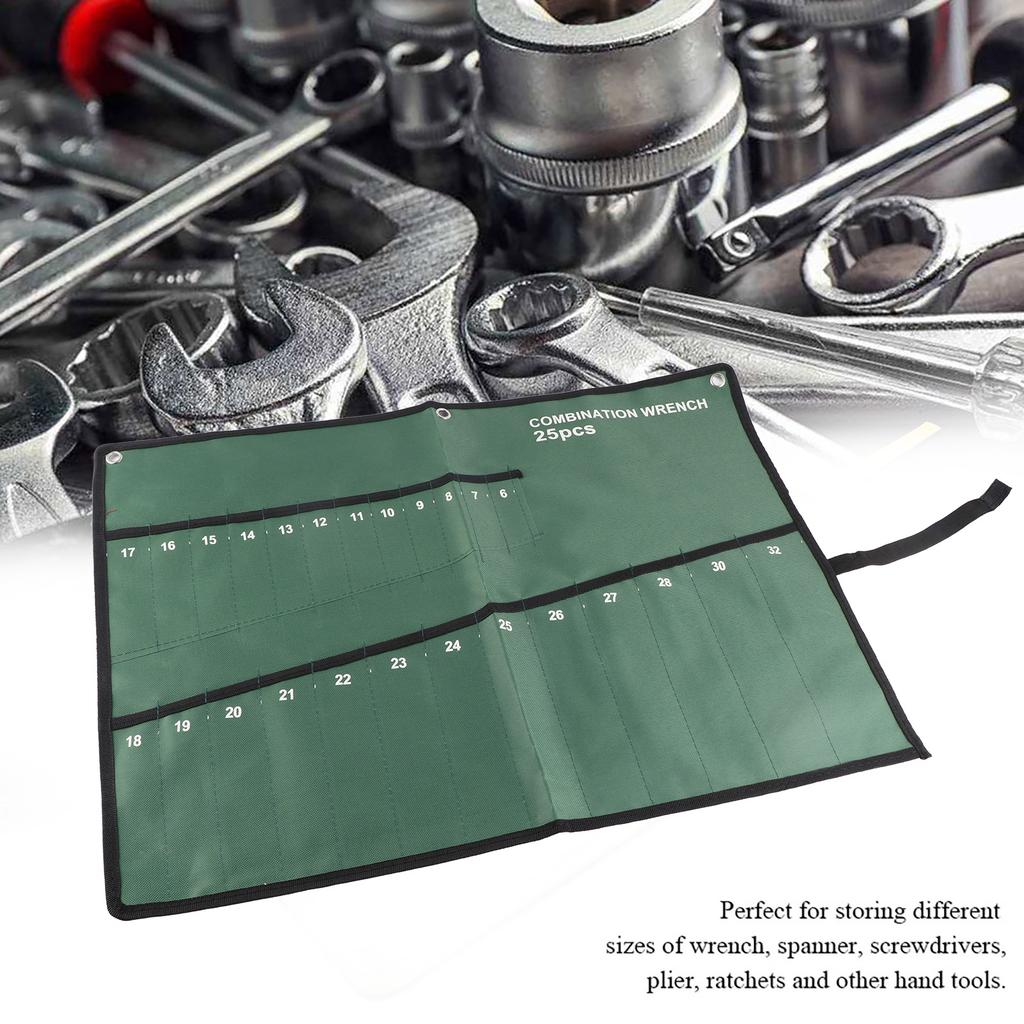 Multi Pocket Canvas Roll Up Tools Oppbevaringspose Snøkkeltang Nøkkelholder Organizer(25 lommer)