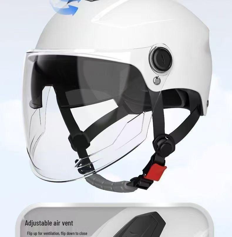 Certified All-Season Electric Vehicle Helmet, Breathable Double Visor, Sun Protection, Unisex Half Helmet for Men and Women