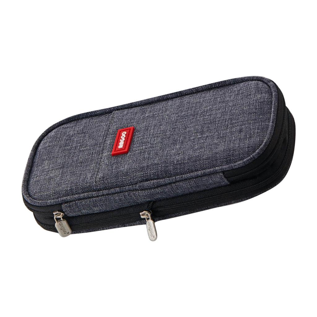 Pencil Bag Gray Large Capacity Metal Zipper Canvas Mesh Pocket Large Pencil Case for Students School Office Student