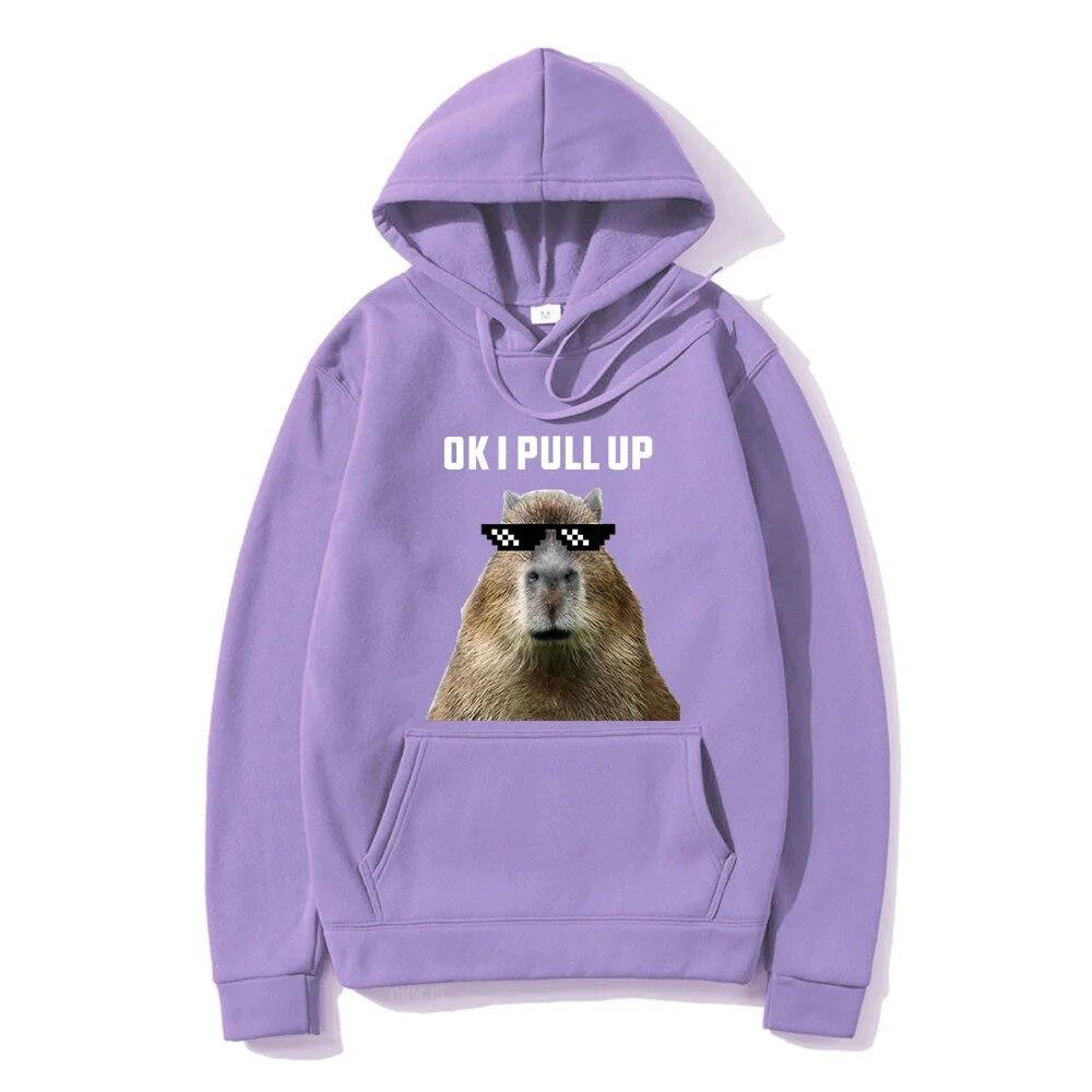 Funny Ok I Pull Up Capybara Print Hoodie Unisex's Casual Oversized Hooded Sweatshirts Gothic Pullovers Hot sell Clothes for Unisex