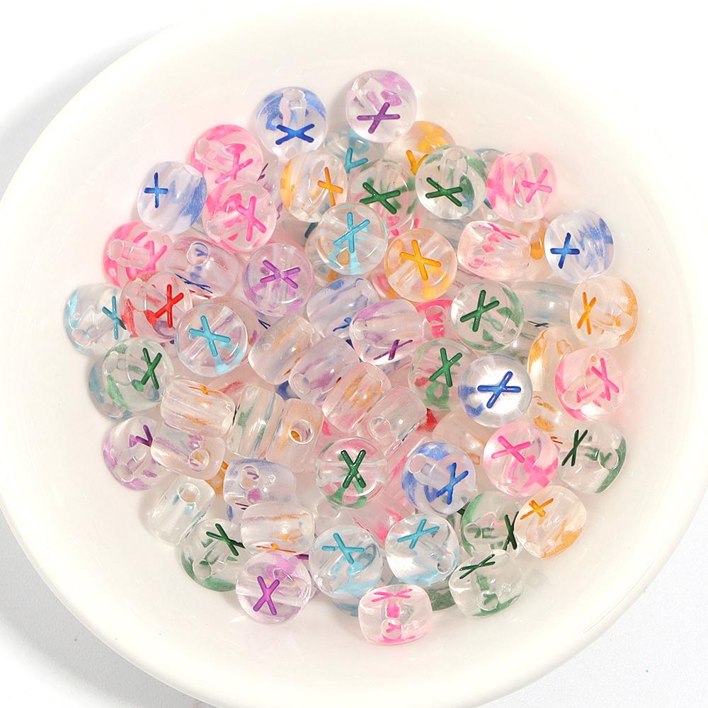 100Pcs Acrylic Flat Letter Beads Colored Alphabet Clear Round Loose Bead For Bracelet Necklace Charms Jewelry Making Accessories