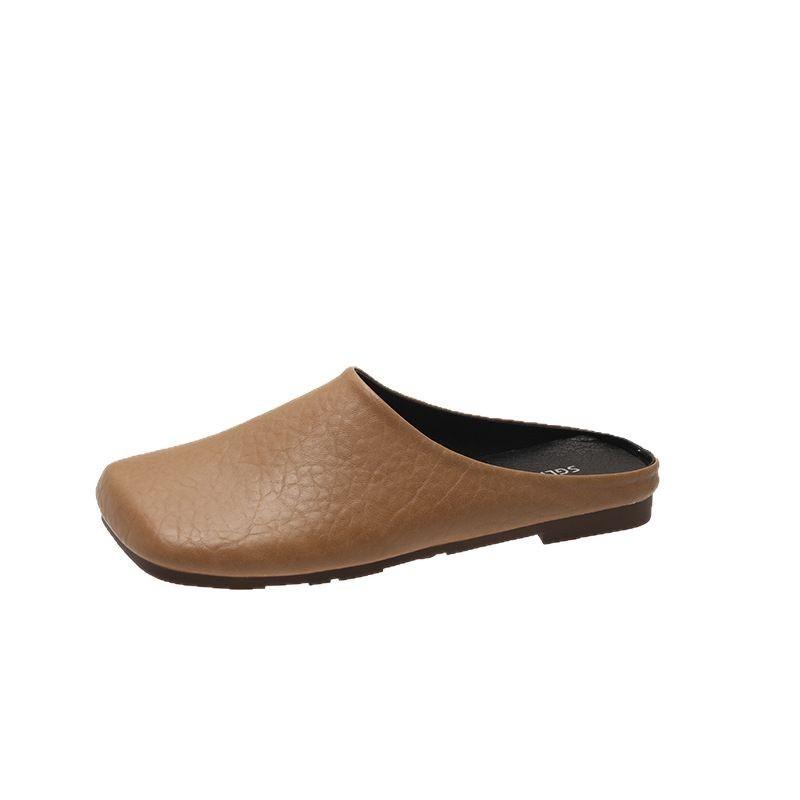 Baotou Half Slippers Lazy Black Korean Version Shoes Spring One Pedal New 2025 Retro Loafer Single Shoes Women