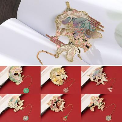 Chinese Style Student Gift Tassel Pendant Retro Painted Brass Bookmark Book Clip Pagination Mark