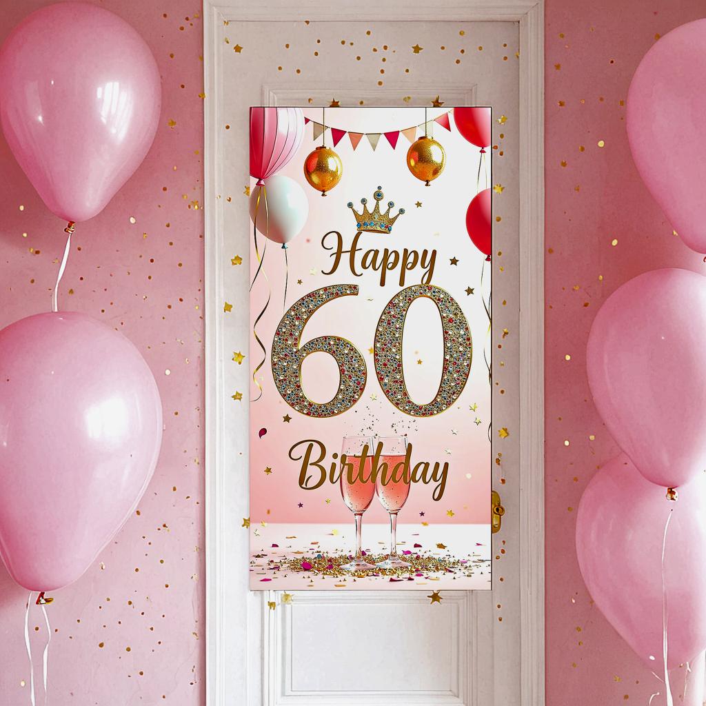Party Decoration Festive Happy 60 Birthday Banner Glitter Birthday Banner Elegant Design Birthday Backdrop For Holiday