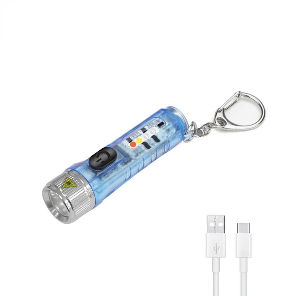 Mini Keychain Flashlight Type-C Fast Charging IP66 Waterproof Torch Lamp With Magnet Multifunction Warning Camping Flashlight