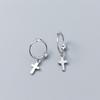Brand Popular Cross Pendant Real 925 Sterling Silver Hoop Earrings For Women Prevent Allergy Girls Kids Fine Jewelry Gift
