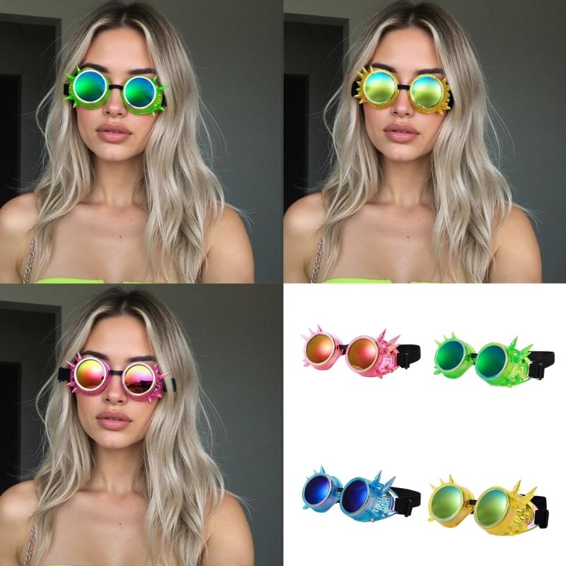 Steampunk Rivets Gothic Goggles Fluorescent Color Adjustable Fit Plastic Eyewear For Cosplay Costume Accessories