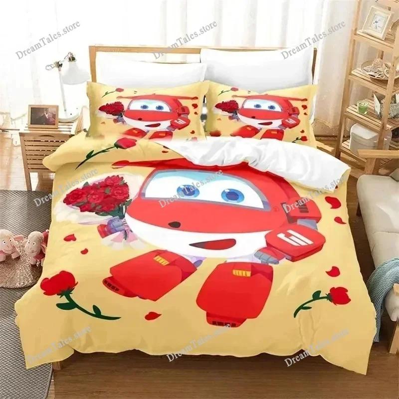 Cartoon Bedding Set Super Wings Duvet Cover Comforter Bed Set Quilt Cover Pillowcase,King Queen Twin Size Boys Girls Adults