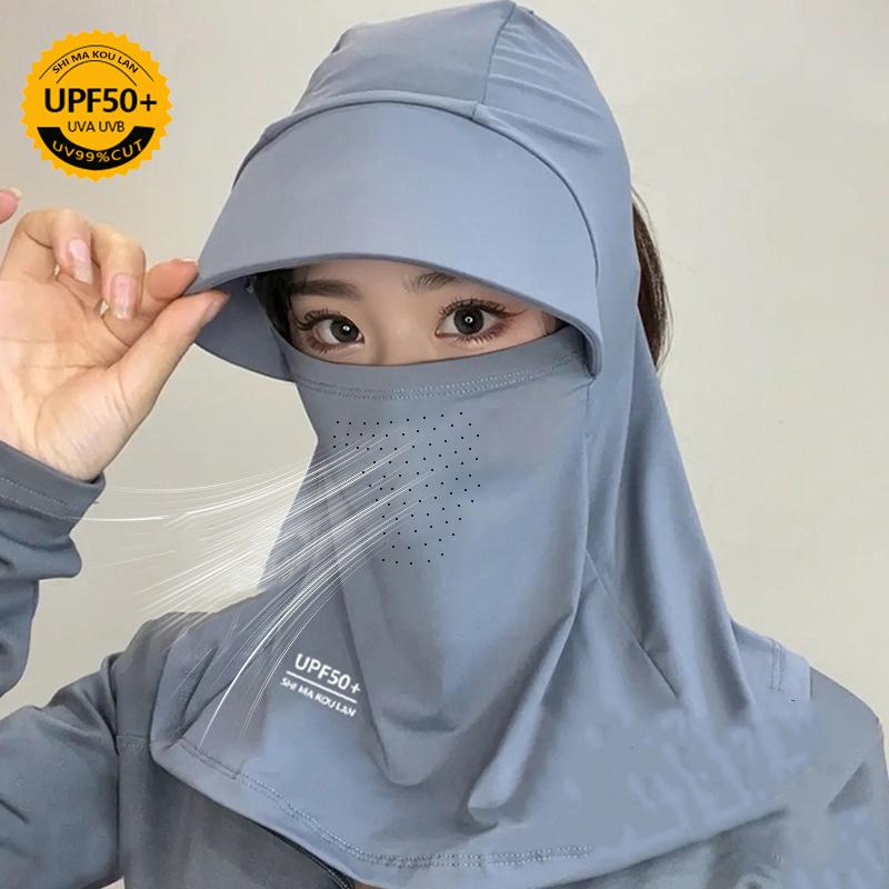 1Pc Ice Silk Sun Hat Face-Protecting Sunscreen Cool Breathes Anti-Ultraviolet Hat With Shawl Women Outdoor Cycling Sun Hat