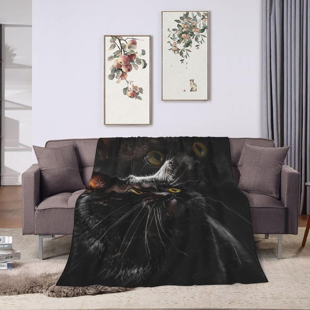 Black Cat Throw Blanket Soft Cozy Plush Warm Fleece Blanket for Sofa Couch Bed