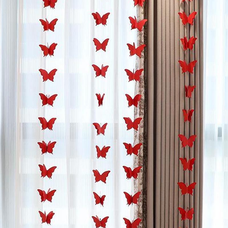 Wedding Curtain Decor: Butterfly Pull Flowers & Double Happiness Strip for New Home or Bedroom