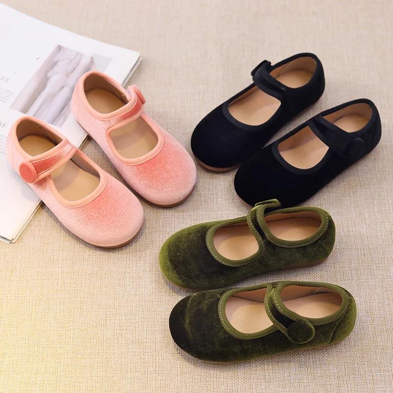New 2024 Autumn Children Princess Shoes Girl's Ballet Flats Fashion Concise Style Velvet Shallow Elegant All-match Kids Flats
