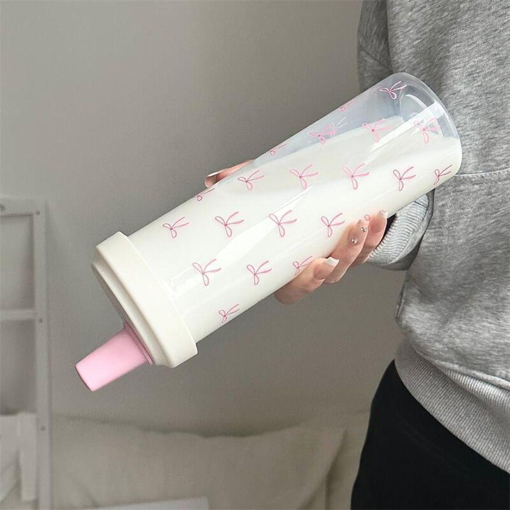 Bowknot Straw Cup Plastic Cup With Lid Straw Portable Plastic Cups  Bubble Tea Coffee