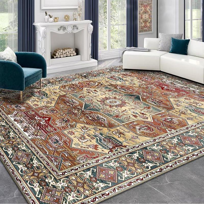 Persian Ethnic Style Carpet, Living Room Sand Coffee Table Floor Mat, Bedroom Bedside Crystal Velvet Carpet