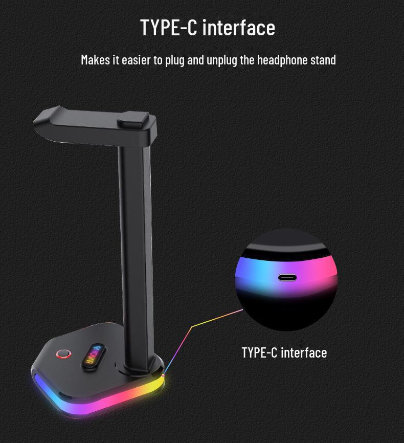 Černý svítící herní stojan na sluchátka - multifunkční stolní počítač nezbytný