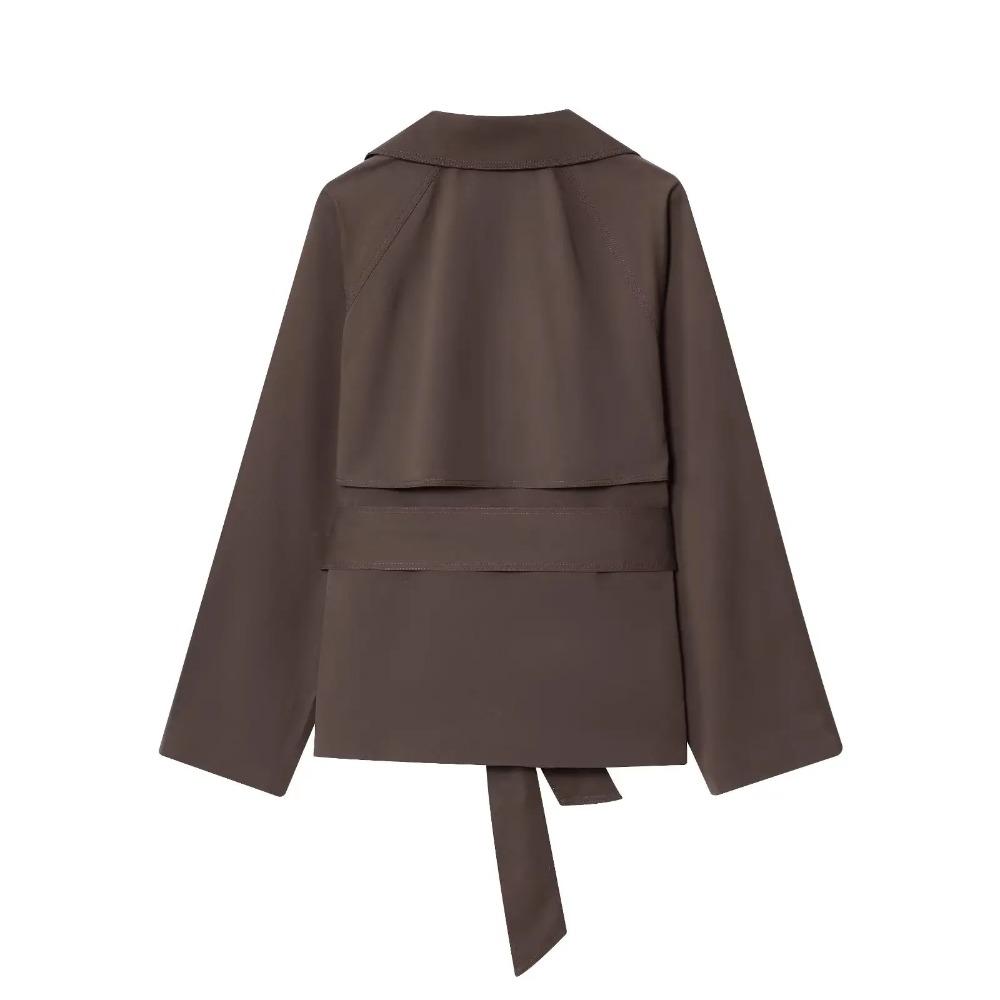 Moda Autunnale Multicolore con Cintura Cappotto Corto Joker Manica Lunga Cappotto Casual Capospalla