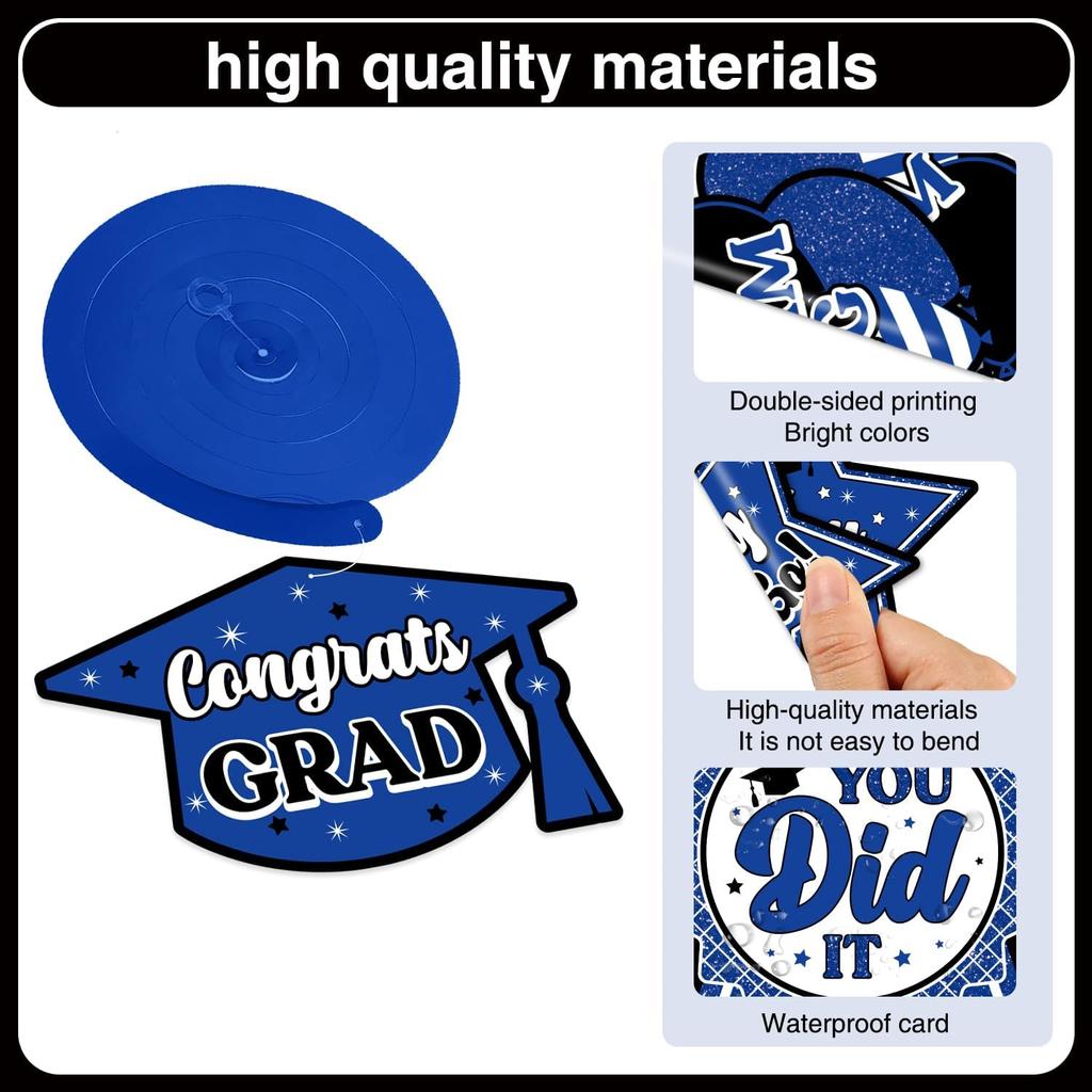 Black and Blue Graduation Party Decorations 2025 Congrats Grad Banner, NO-DIY Graduation Decorations Class of 2025 Congratulations Graduate Banner