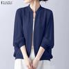 ZANZEA Cardigan Chemisier Décontracté à Manches Longues et Col Rond en Mousseline pour Femme