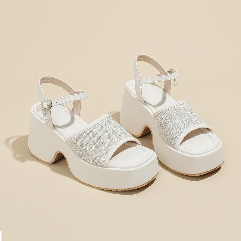 Plateausandalen Damen 2025 Sommer neu kleiner dicker Absatz offene Zehenpartie Wort mit wasserdichter Sohle europäische und amerikanische Mode Sandalen