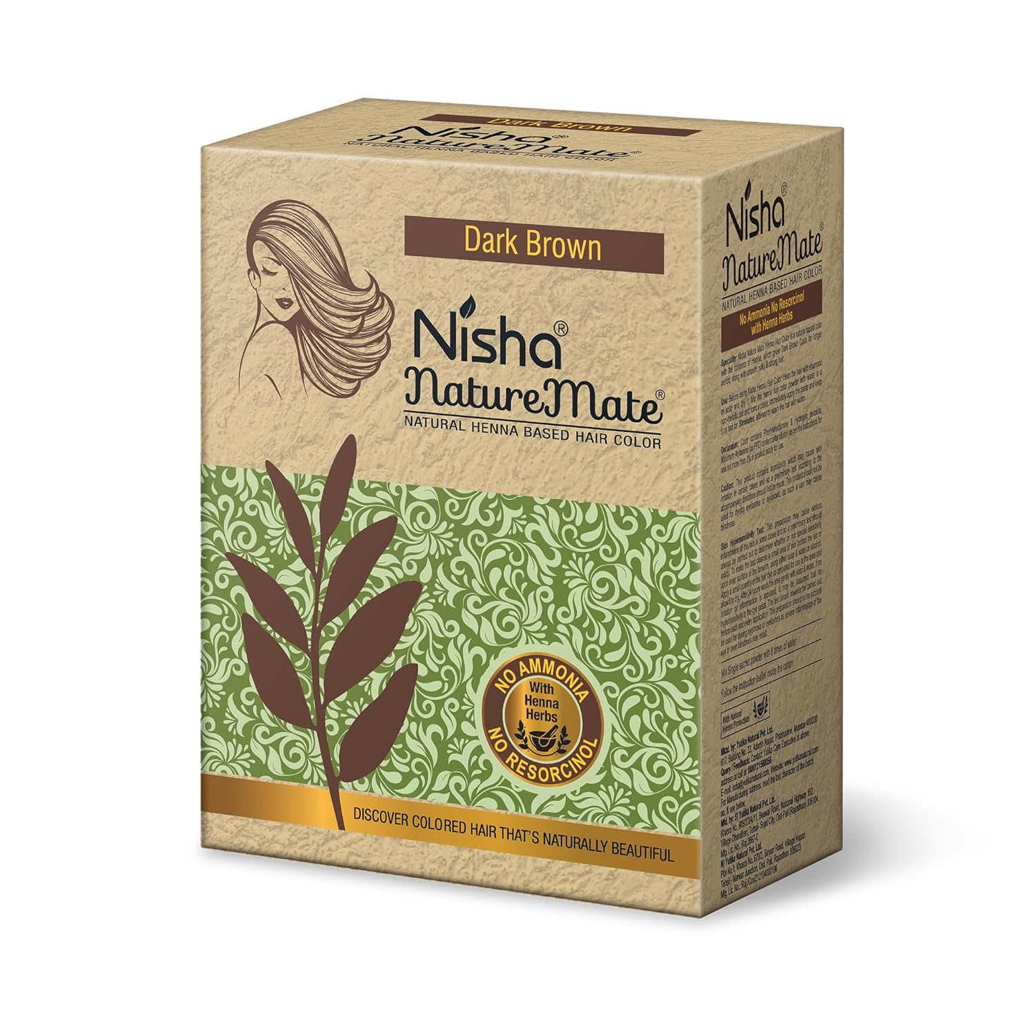 

Nisha Nature Mate Henna Powder Hair Colour Dark Brown 60g X Pack of 2 Ammonia-Free Herbal Dye