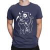Men Death Rides A Black Cat T Shirts Halloween Skull 100% Cotton Tops Novelty Short Sleeve Round Neck Tee Shirt Gift T-Shirt