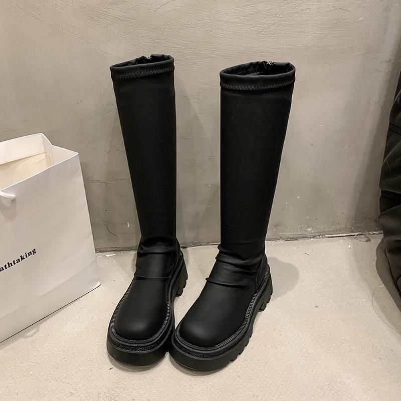 

Ботинки Мартин на толстой высокой подошве для женской осени 2025, новые, с круглым носком, задней молнией, плиссированные, на наборном каблуке, тренд 40 чёрный