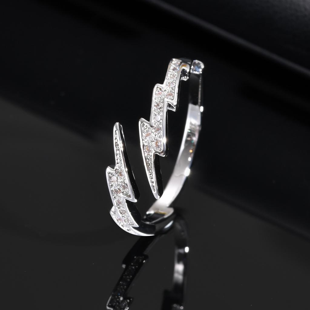 Hip Hop Zircon Lightning Open Rings for Men,Punk Metal Creative Adjustable Ring,Trendy Jewelry Gifts