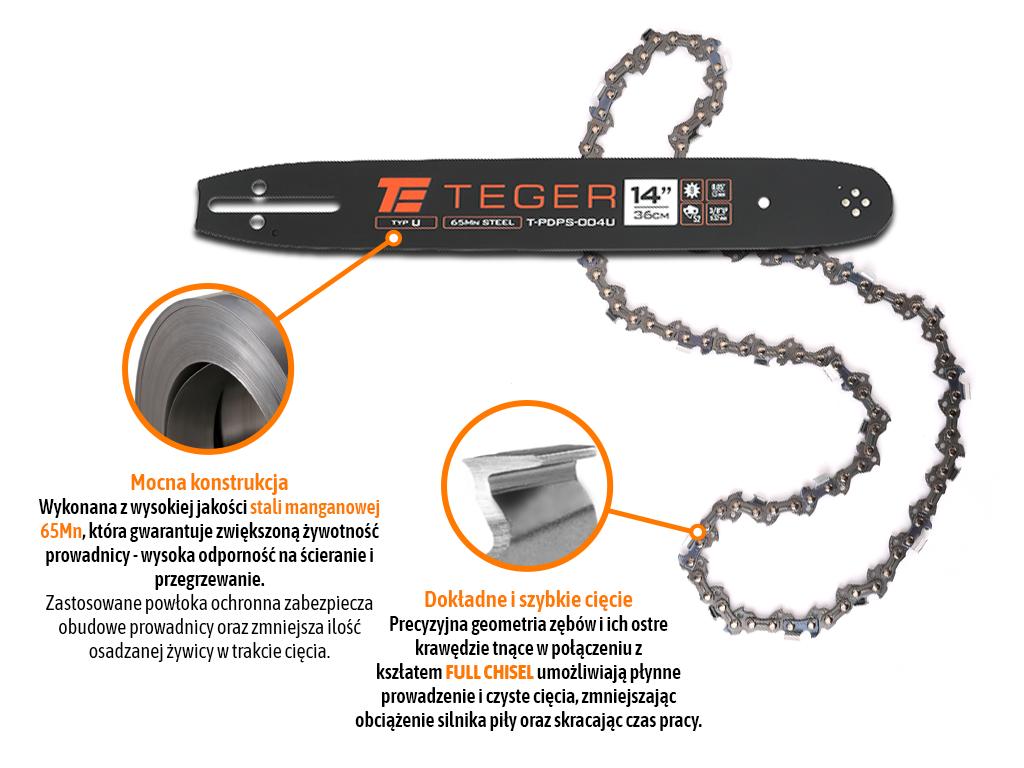 Cutting set, 14" (36 ) bar + chain, 3/8", 1.3 , 52 og, 9 tooth, U mount, Teger