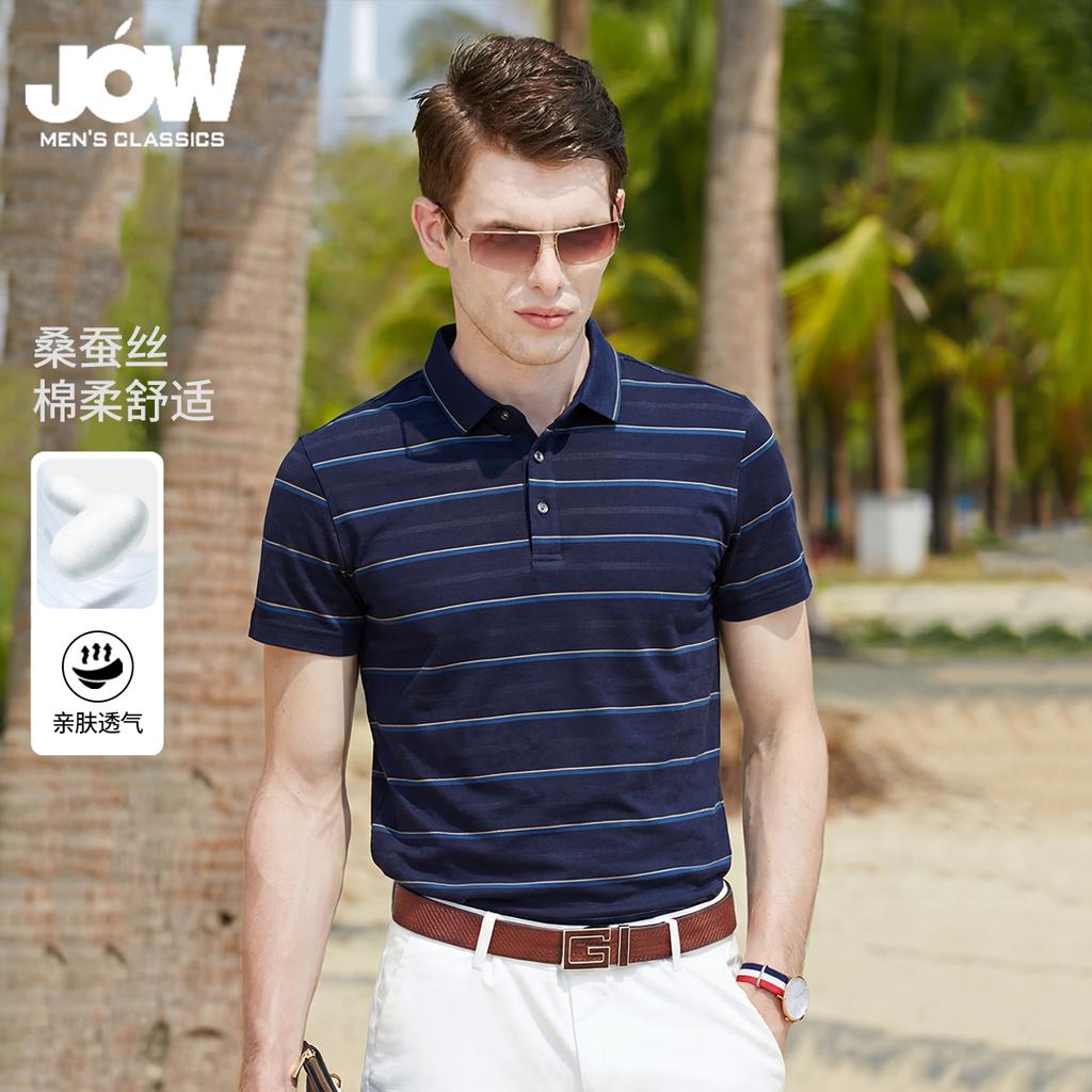 [Old Money Style Stripe] Summer New Mulberry Silk Cotton Blended Light Luxury Men's Polo Shirt