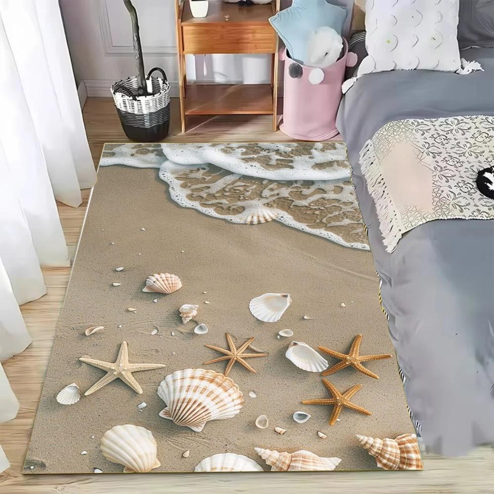 Beach Washable Rugs Starfish Area Rug Decor Carpet for Bedroom Living Room, Non-Slip Carpets for Kitchen Entryway Laundry Dining