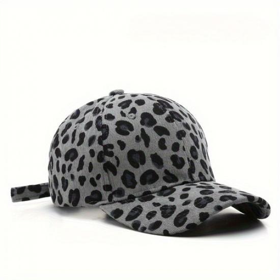 Women Men Casual Corduroy Hat Leopard Print Baseball Cap Print Adjustable Summer серый