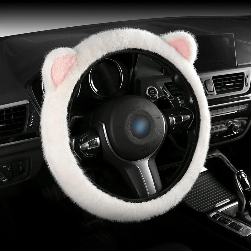 

Plush Steering Wheel Cover Comfortable Warm Cartoon Print Waterproof Non-Slip Universal Fit for 14.57-14.96 Inch Steering Wheels