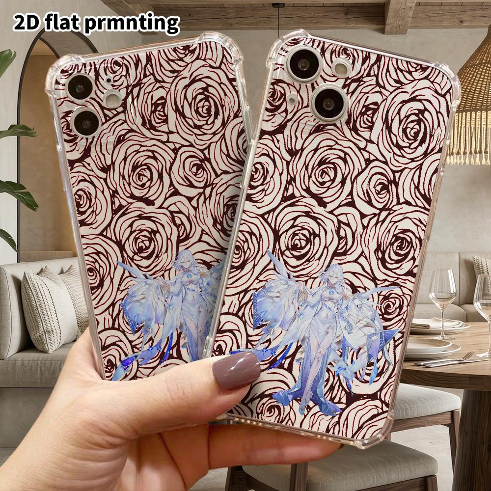 Phone Case: 2D Flat Design, Suitable for iPhone 18 17 16 15 14 13 Pro, Transparent Corner Protection Case, Silver Hair Dress, Christmas and Halloween 