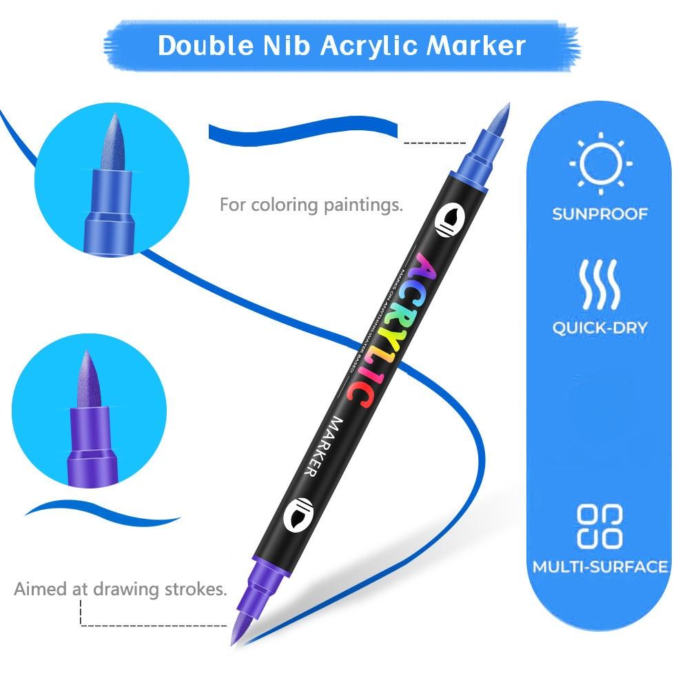 12/24/36pcs,Dual-tip Dual-Color Acrylic Marker for Rock Painting, Canvas, Wood, Ceramic, Glass, Stone, Fabric