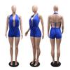 Women's Solid Color Strappy Halter Backless Jumpsuit