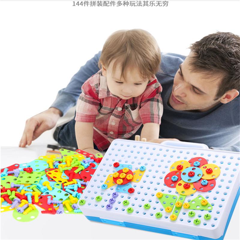 144pc/set Kids Drill Set Toys DIY Assembled Educational Toy Tools Electric Drill Puzzle Screw Nut Disassembly STEM Toy Boys Gifts Not Include Battery