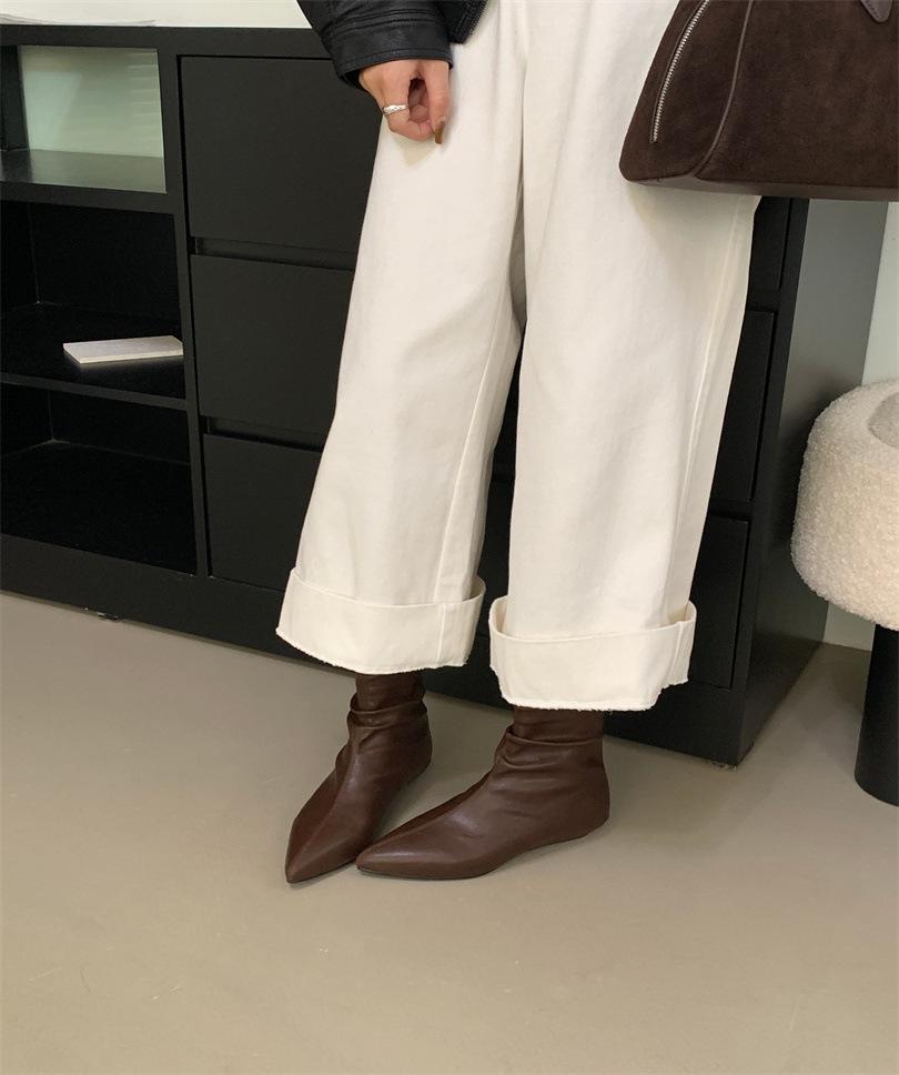 Pointed foreign style small short boots women's shoes autumn and winter 2025 new Korean small ankle boots thin pile Chelsea boots