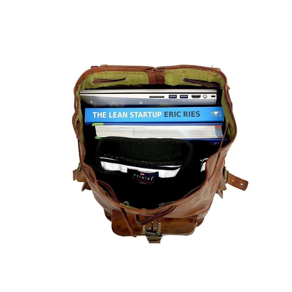 Leather Bag Backpack Laptop Men's Genuine Rucksack Travel Vintage Brown New