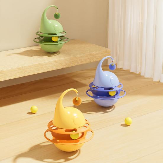 Interactive Tumbler Cat Toy Funny Puzzle Cat Food Dispenser with Fluffy Ball And Bell Self Play Kitten Enrichment Toy for Indoor Cats