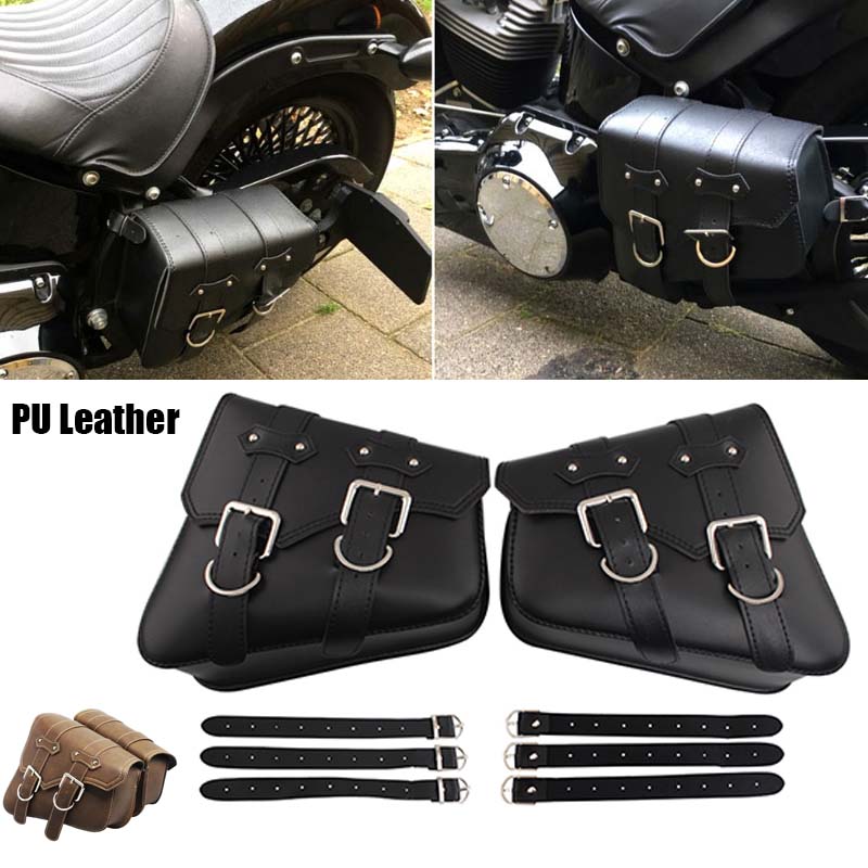 1PC Universal Motorcycle PU Leather Saddlebags Side Tool Pouch Bag Luggage Saddle Bag For Harley Davidson Sportster XL883 XL1200