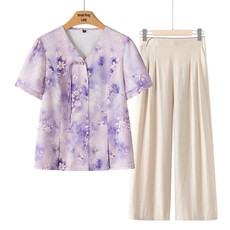 Women s Summer Short Sleeve Lapel Set XL