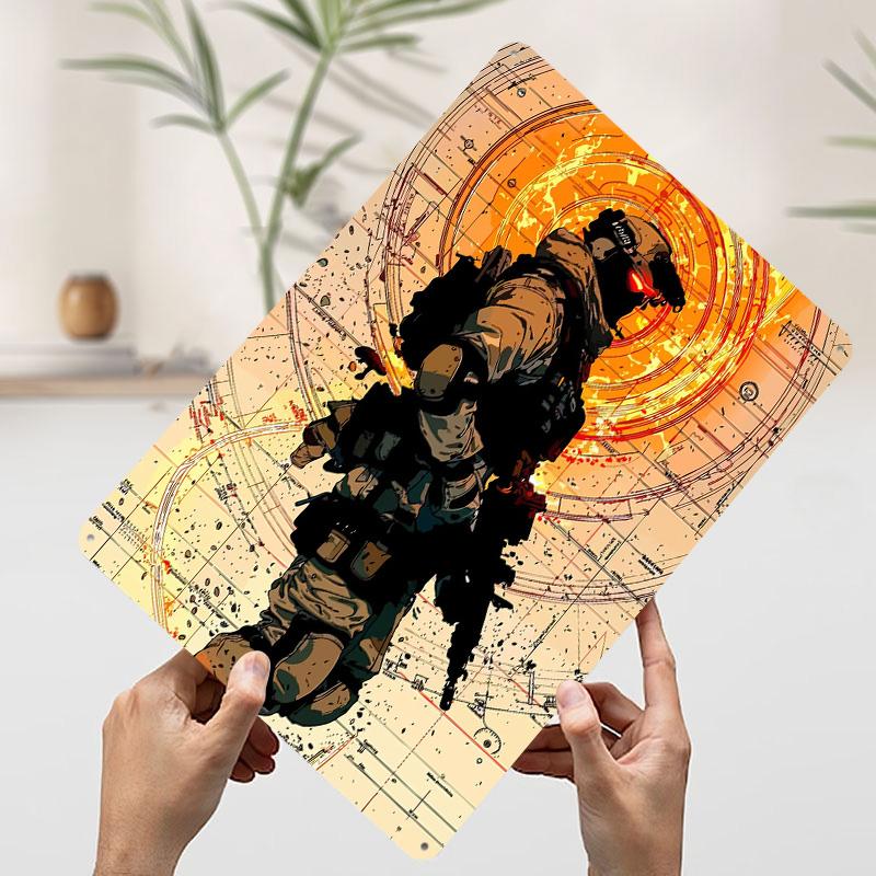 

Soldier With Red Eyes on Map Printed Poster Customized Wall Art Retro Vintage Metal Tin Signs for Aesthetic Room Decor Men Home 7.9x11.8In(20x30cm)