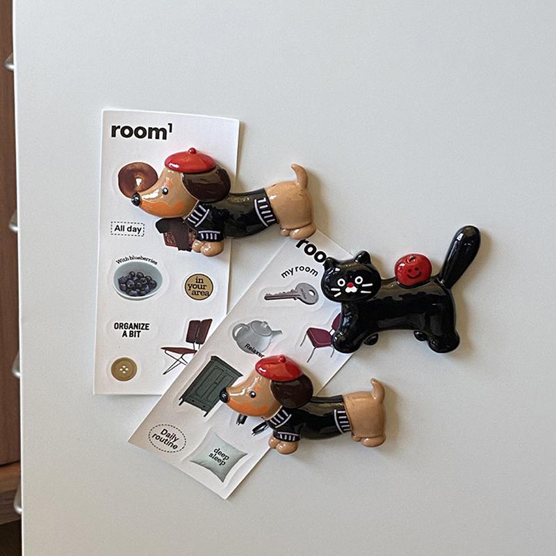 Creative Dachshund Fridge Sticker Cartoon Resin Cat Refrigerator Magnets Cute Personalized Magnetic Stickers Photo Wall