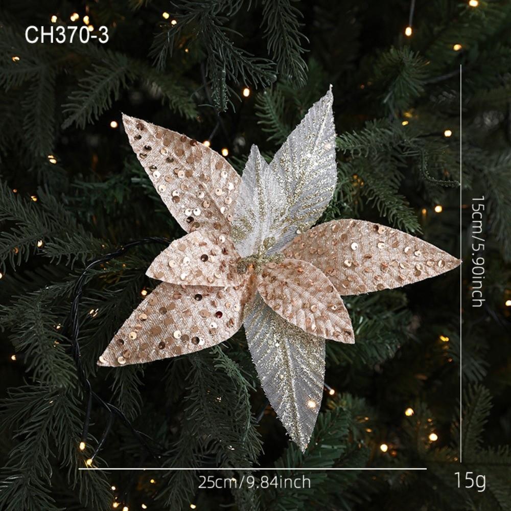 New 25CM Artificial Poinsettia Flower Glitter Sequins Simulation Flowers Sparkling Sequins Flower Christmas Decoration
