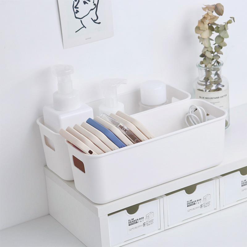 White Minimalist Desktop Plastic Storage Bin Organizer