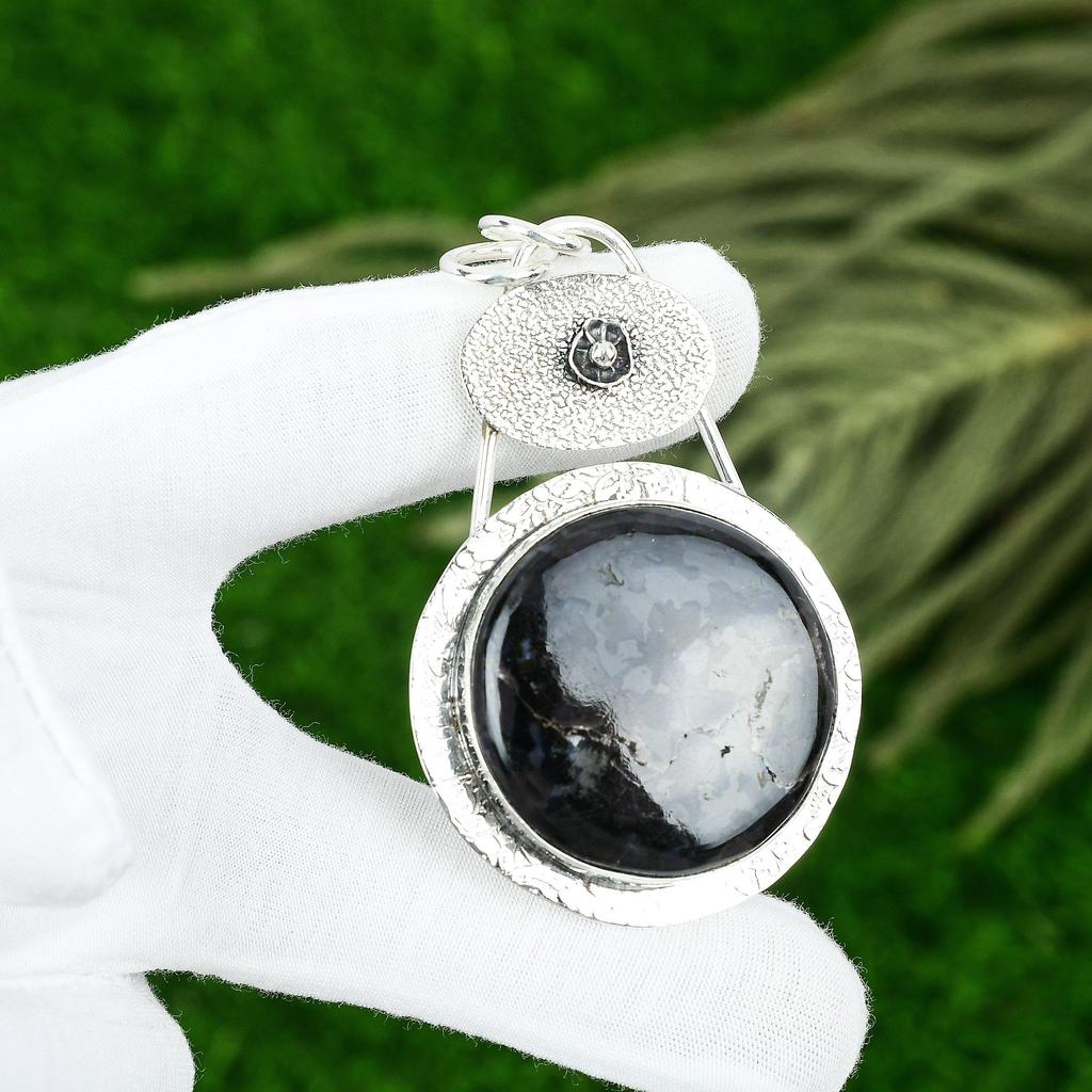 Geburtstagsgeschenk für sie Naturmystischer Merlinit Edelstein Anhänger 925 Silber