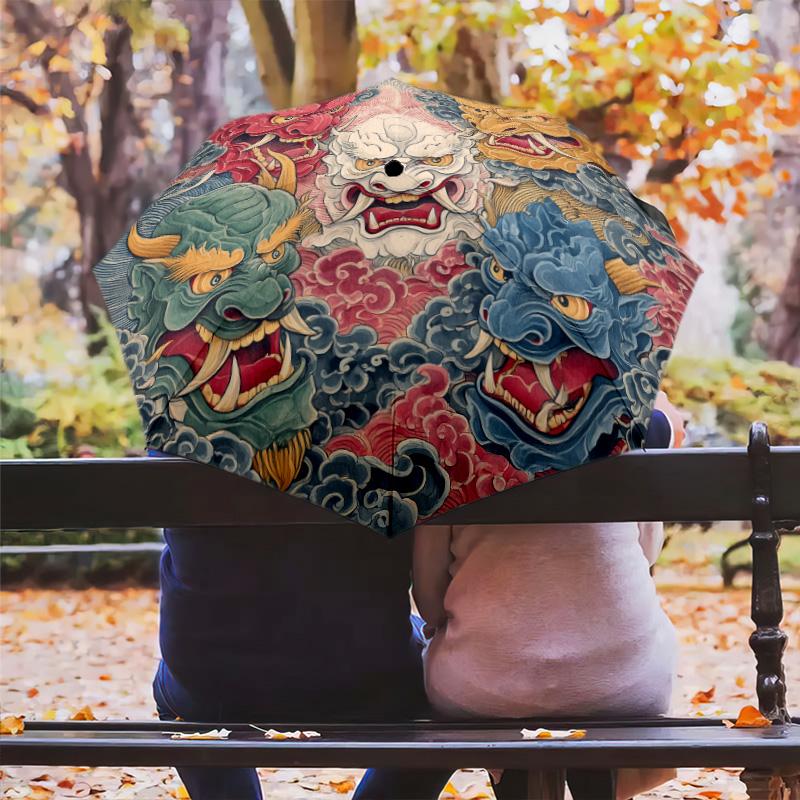 Demon Pattern, Automatic Folding Umbrella, Portable and Foldable Design, 8 Ribs, a Christmas or Birthday Gift.