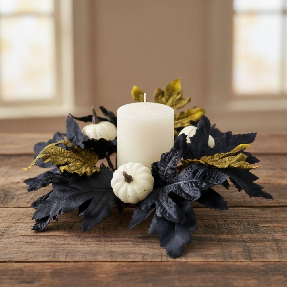 Simulated Maple Leaf Halloween Candle Wreath Artificial Wreath Ornament Festival