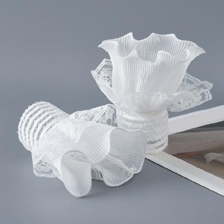 1pair Ruffled Wrist Cuffs White Color False Sleeves for Teens Jackets Decor