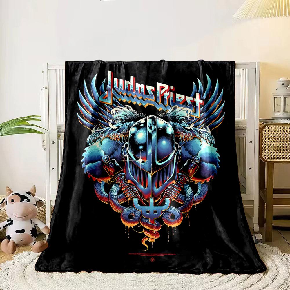 

Metallic helmet surrounded by wings, snakes, and blades on a dark background. for all seasons blanket lunch break throw gift 80cm x 120cm